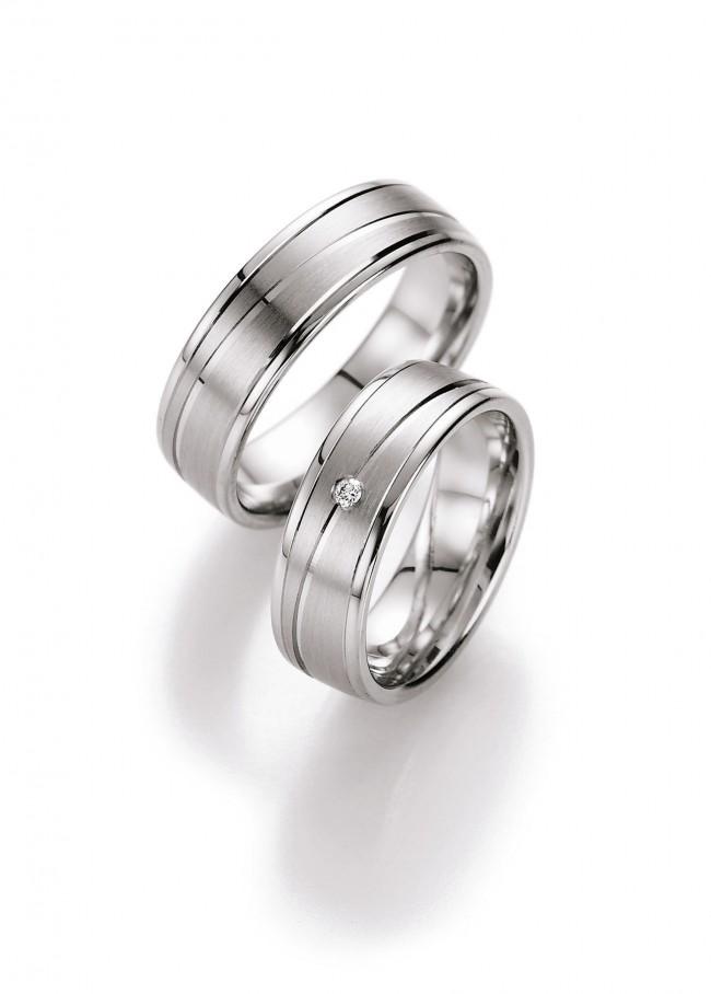 Køb BN - Vielses- og forlovelsesringe i sølv med en diamant - Modelnr.: 10060-065/10050-065 hos Guldsmed Smeds