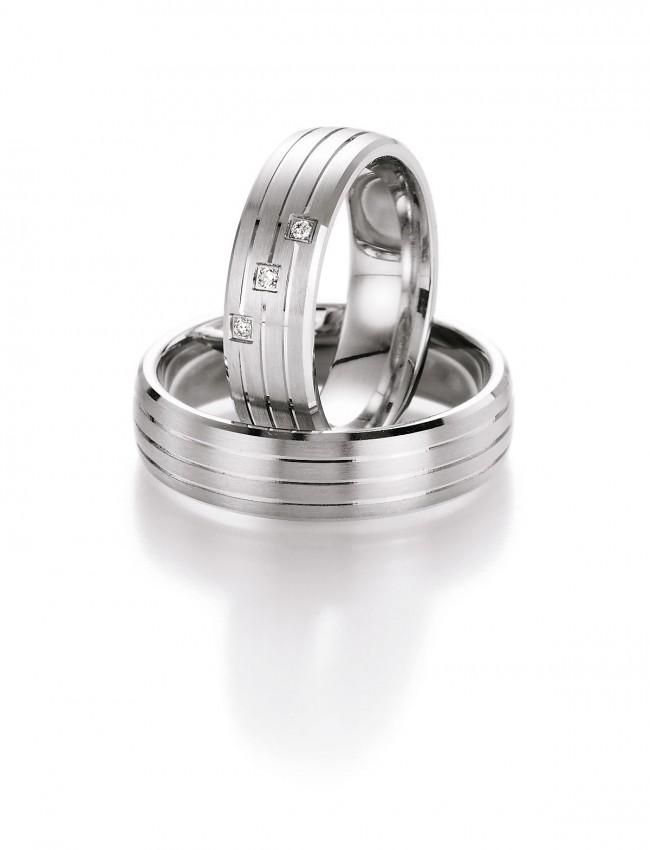 Køb BN - Vielses- og forlovelsesringe i sølv med en diamant - Modelnr.: 10080-060/10070-060 hos Guldsmed Smeds