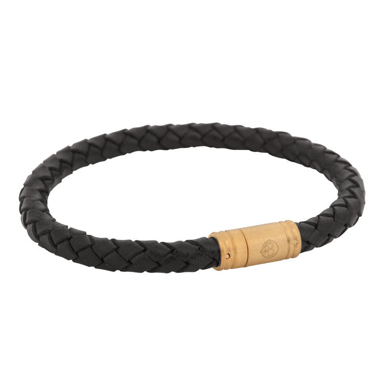 By Billgren - Herre flettet læderarmbånd med forgyldt stål lås - Model: 8132-2