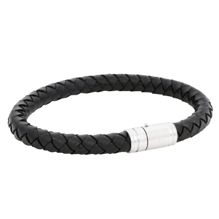 By Billgren - Herre flettet læderarmbånd 8 mm med stål lås - Model: 8277