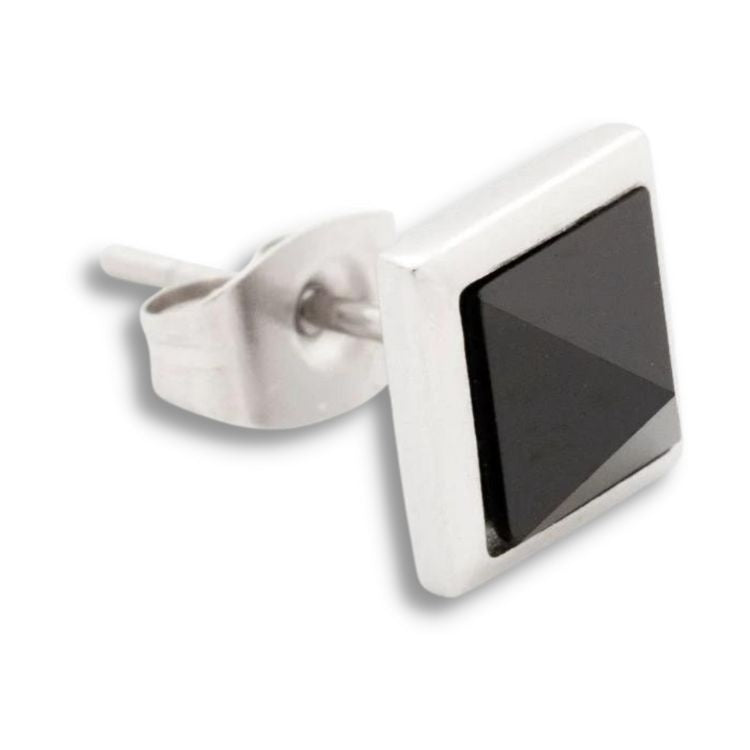 By Billgren - Øre creol (1 stk) i stål med sort sten - Model: 4706