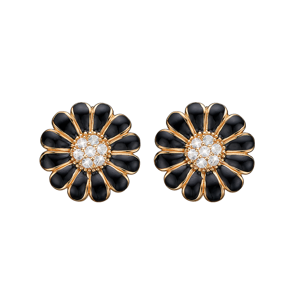 Køb Christina jewelry & watches - 12 mm Black Topaz Marguerite studs, rose gold - Modelnr.: 671-R39black hos Guldsmed Smeds