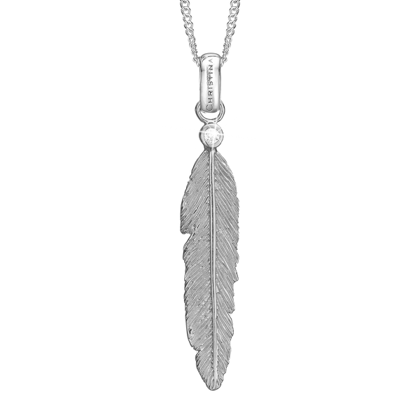 Christina jewelry  - Big Feather, sølv vedhæng med 1 zirkon - Modelnr: 680-S104