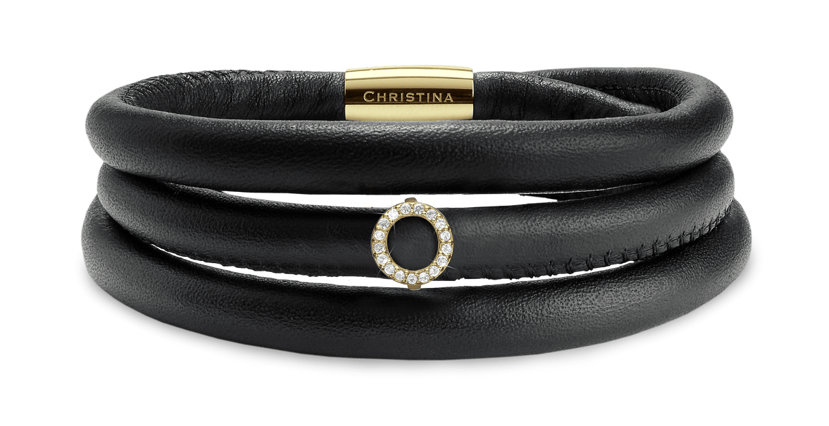 Køb Christina jewelry & watches - 14KT. GOLD CAMPAIGN, BLACK LEATHER - Modelnr.: 695-BLACK-RG hos Guldsmed Smeds