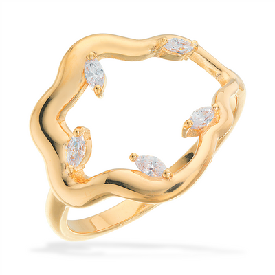 Scrouples - Forgyldt ring, bølget med syntetiske zirkoner - Model: 728132