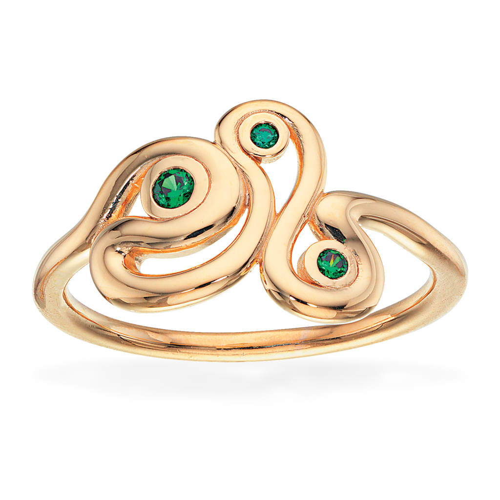 Scrouples - Forgyldt ring med grønne syntetiske zirkoner - Model: 728262