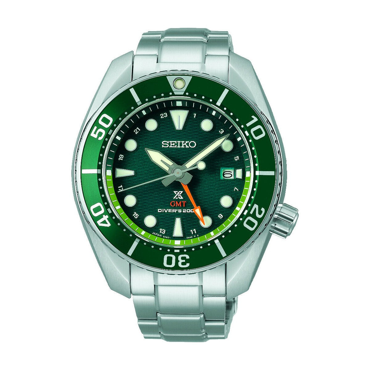 Seiko PROSPEX GMT DIVER 200m herreur i stål m. lænke, grøn skive - Model: SFK003J1