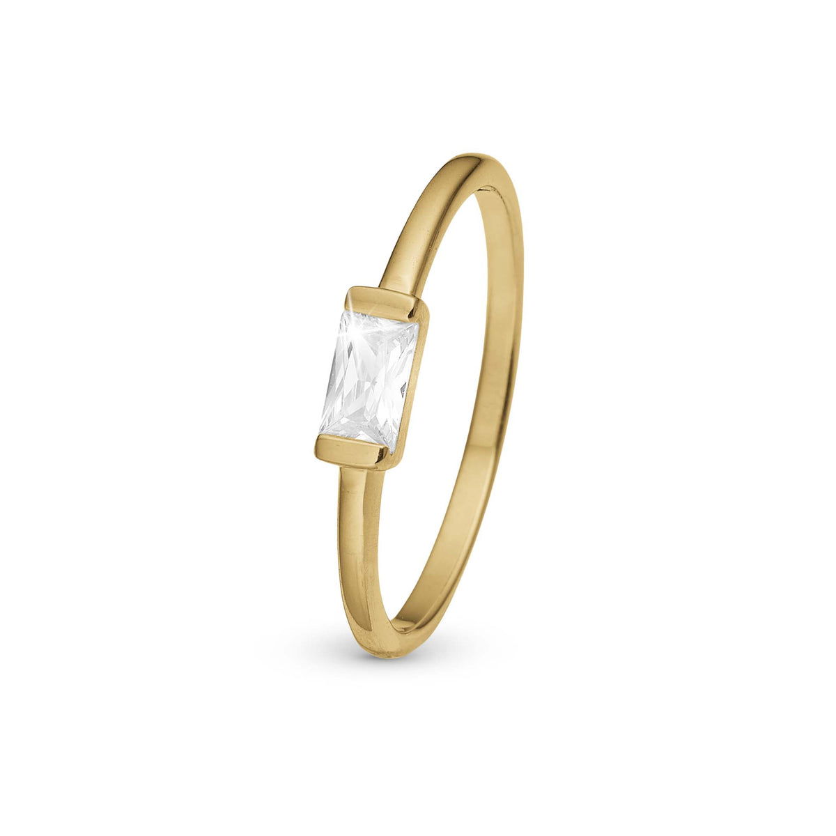 Christina White single Baguette ring i forgyldt sølv – model 800-1.15.B