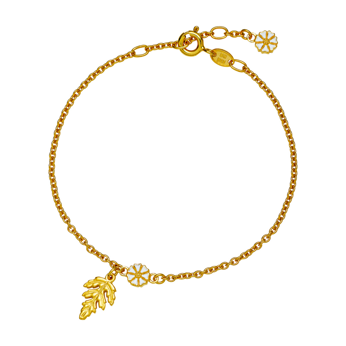 Køb Lund of copenhagen - Marguerit armbånd blad 2x5 mm forgyldt sølv med hvid emalje - Modelnr: 9015033-m hos Guldsmed Smeds