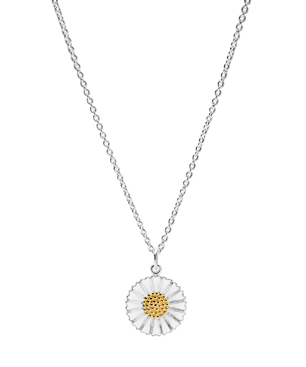 Køb Lund Copenhagen - Marguerit kæde sølv med hvid emalje og forgyldt midte 18mm - Modelnr.: 90205018-HM hos Guldsmed Smeds