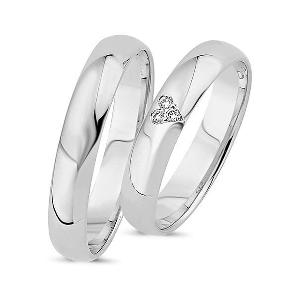 Køb Nuran - 14kt. vielsesringe m/hjerte 3x0,01ct w/vs brillant - Modelnr.: A4002HVG hos Guldsmed Smeds