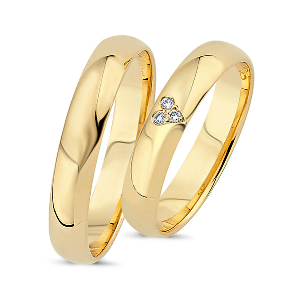 Køb Nuran - 14kt. vielsesringe m/hjerte 3x0,01ct w/vs brillant - Modelnr.: A4002RG hos Guldsmed Smeds