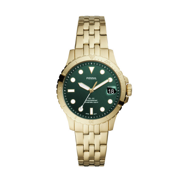 Køb Fossil - Forgyldt dame ur med grøn urskive - Modelnr.: ES4746 hos Guldsmed Smeds