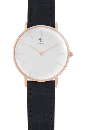 Køb Faber Time - 36 mm rosa forgyldt ur, hvid urskive. - Modelnr.: F111RG hos Guldsmed Smeds