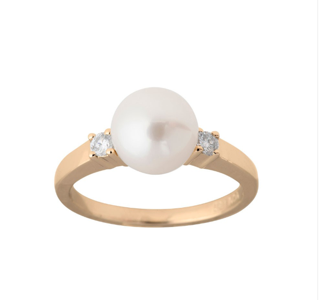 Køb 14kt Perle ring med diamant 0,10ct W/SI hos Guldsmed Smeds