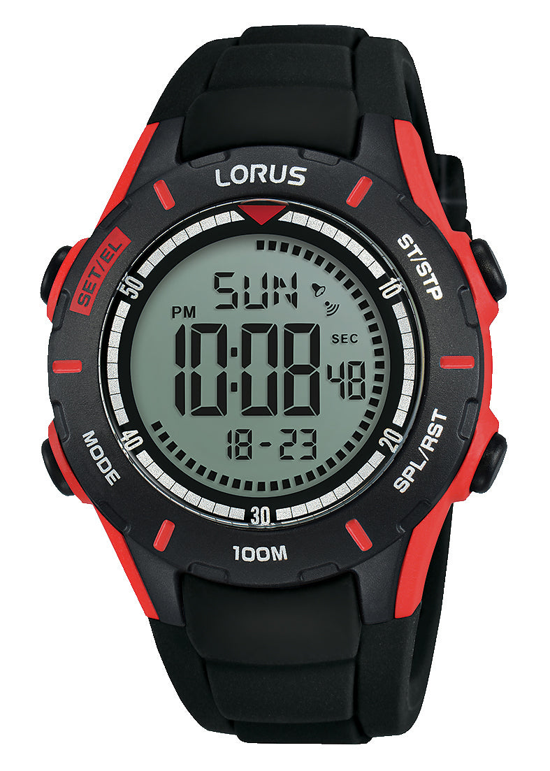 Køb Lorus -  Digital sports ur med sort silicone rem - Model: R2361mX9 hos Guldsmed Smeds