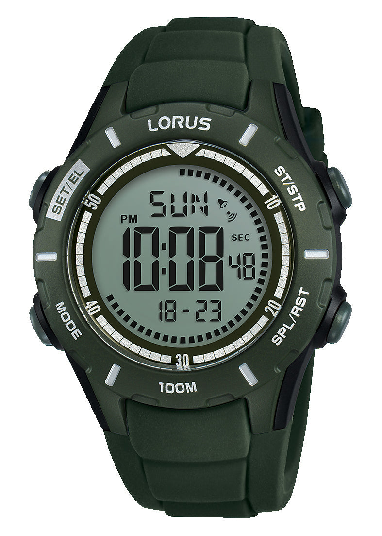 Køb Lorus -  Digital ur med grøn kasse og silicone rem - Model: R2369mX9 hos Guldsmed Smeds