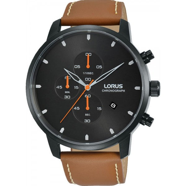 Køb Lorus -  Herreur chronograph med rem og sort skive - Model: Rm365EX9 hos Guldsmed Smeds