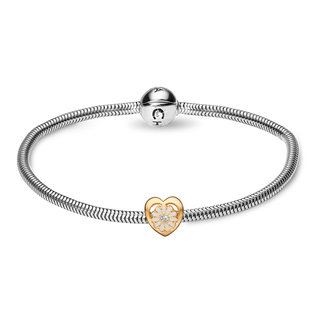 Køb Christina jewelry & watches - Kampagne sølv armbånd med forgyldt hjerte marguerit charm - Modelnr.: 615-SB hos Guldsmed Smeds