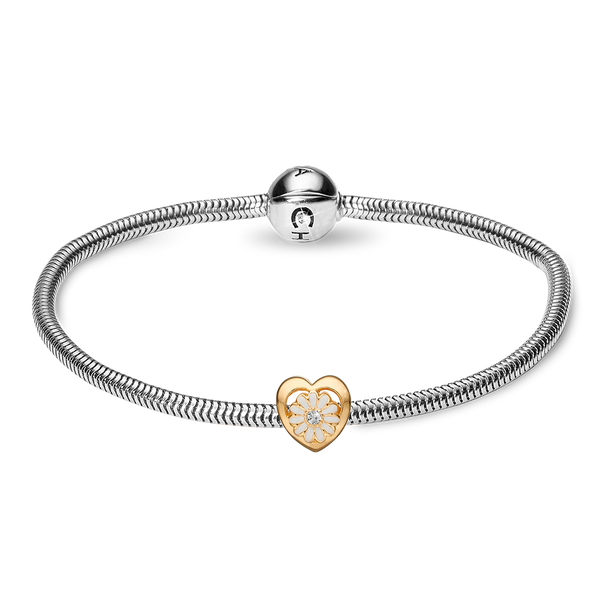 Køb Christina jewelry & watches - Kampagne sølv armbånd med forgyldt hjerte marguerit charm - Modelnr.: 615-SB hos Guldsmed Smeds