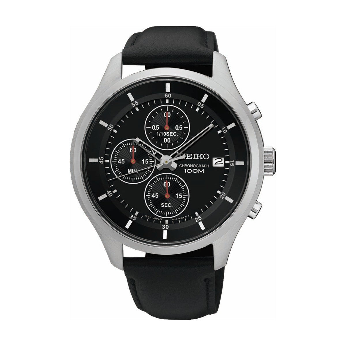 Køb Seiko - Herreur cronograph stål med rem dato sort skive 100 m - Model: SKS539P2 hos Guldsmed Smeds