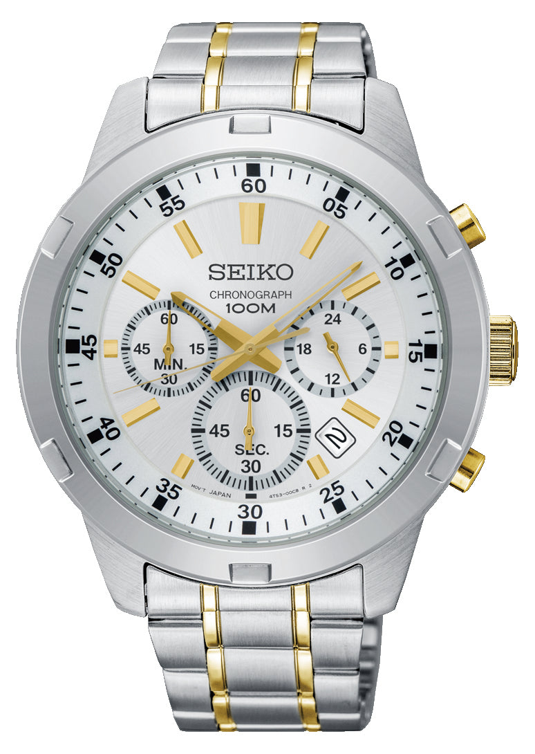 Køb iko - Herreur cronograph bicolor med lænke dato sølv skive 100 m - Model: SKS607P1 hos Guldsmed Smeds