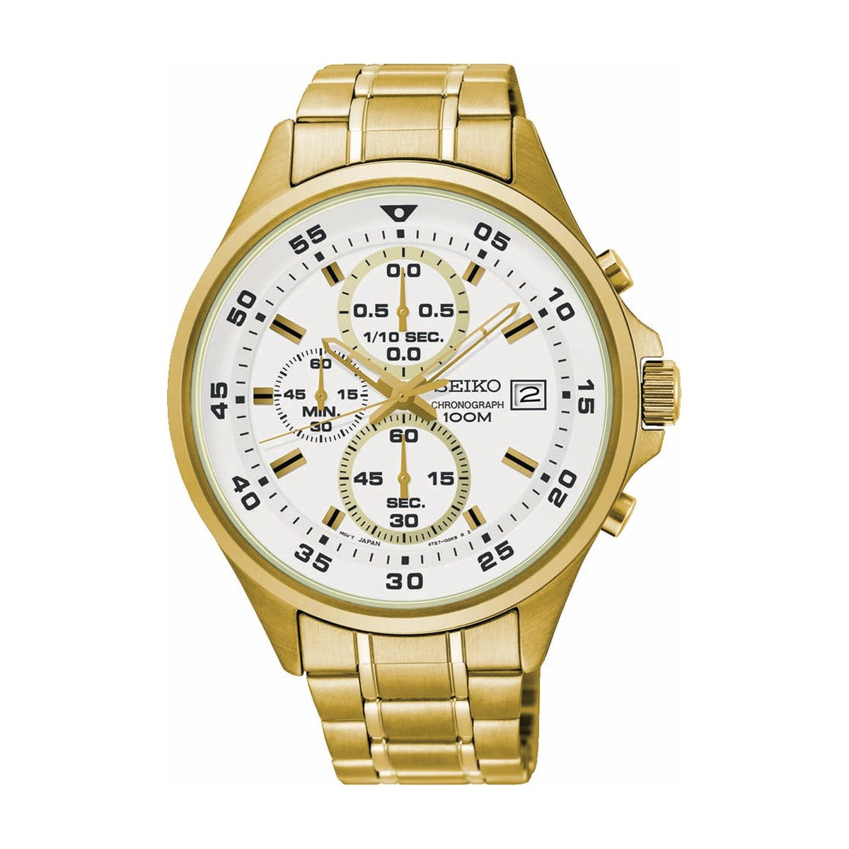 Køb Seiko - Herreur cronograph gulddublé med lænke dato 100 m - Model: SKS632P1 hos Guldsmed Smeds