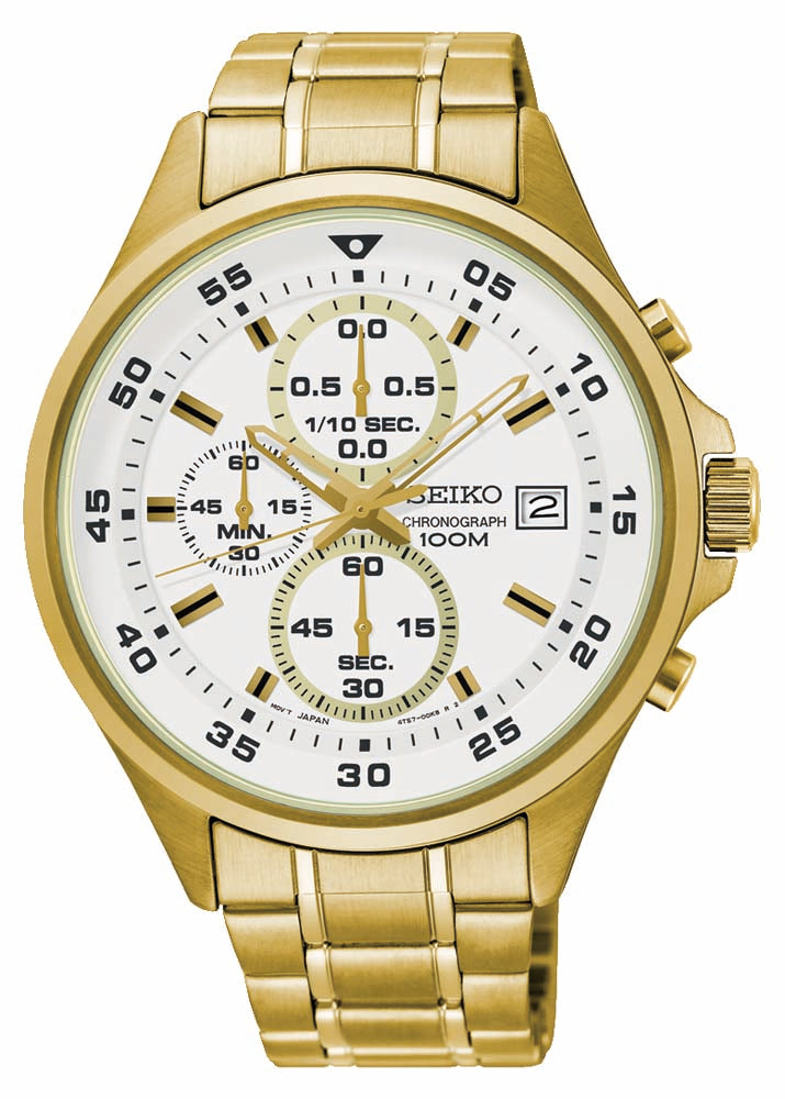Køb Seiko - Herreur cronograph gulddublé med lænke dato 100 m - Model: SKS632P1 hos Guldsmed Smeds