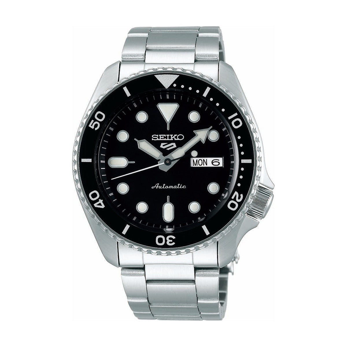 Køb Seiko - 5 sport automatik herreur, stål med lænke, sort skive, 100m - Model: SRPD55K1 hos Guldsmed Smeds