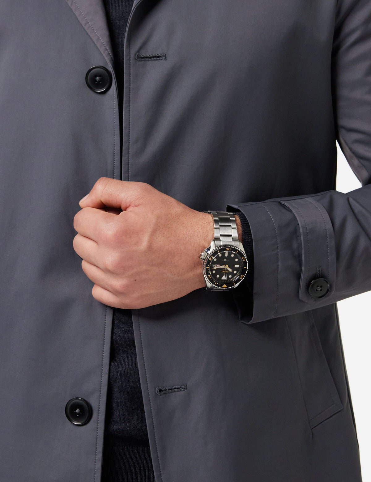 Seiko - 5 sport automatik herreur, stål med lænke, sort skive, 100m - Model: SRPD57K1