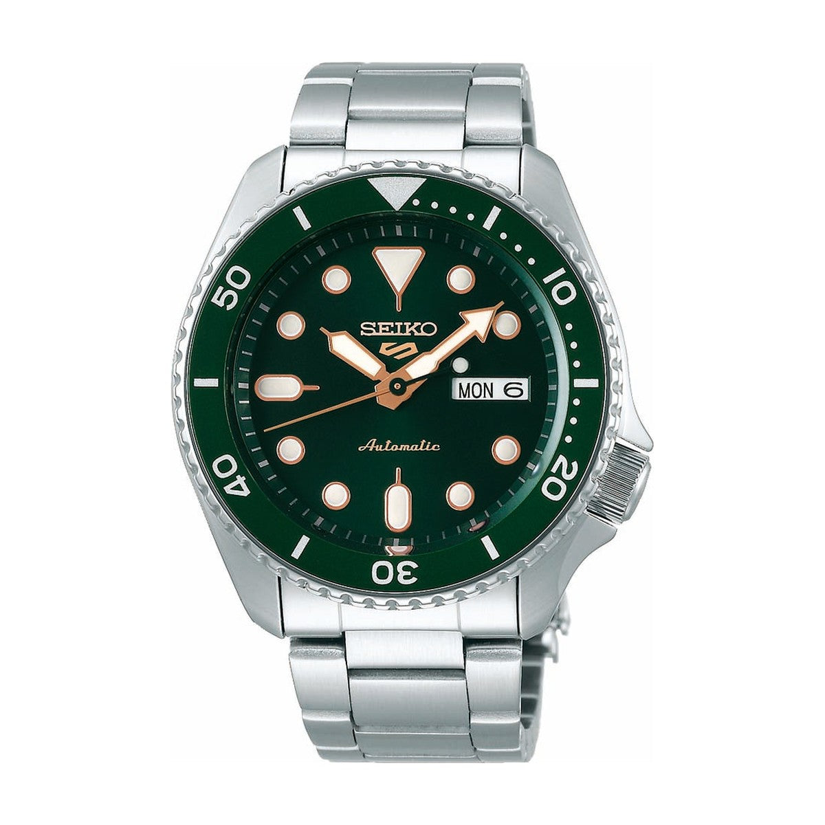 Køb Seiko - 5 sport automatik herreur, stål med lænke, grøn skive, 100m - Model: SRPD63K1 hos Guldsmed Smeds