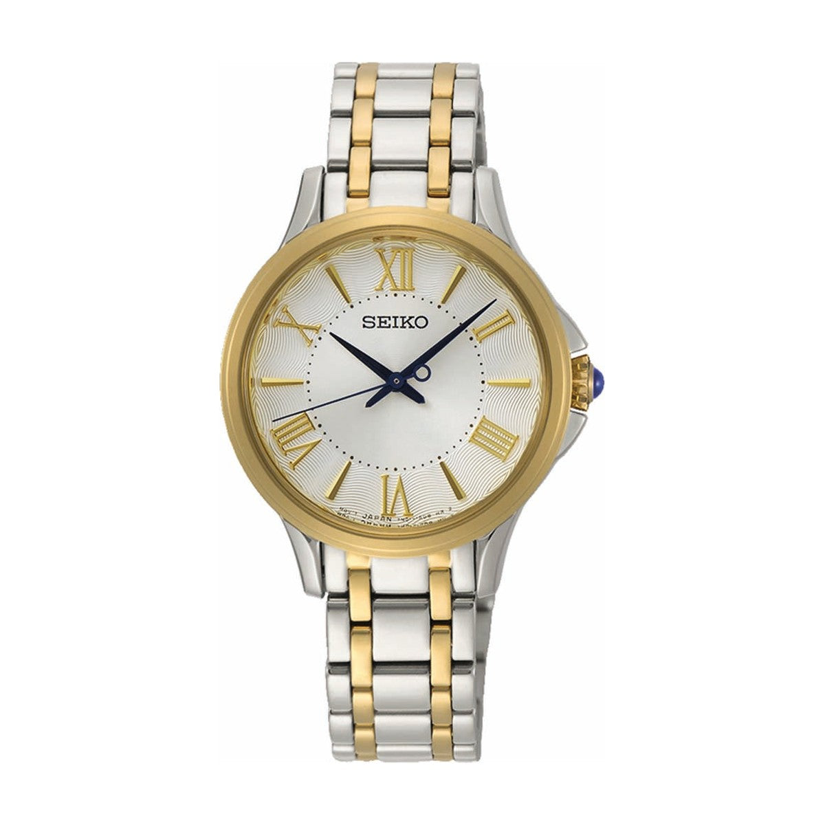 Køb Seiko - Dameur stål/gulddublé med lænke, romertal, 50 m - Model: SRZ526P1 hos Guldsmed Smeds