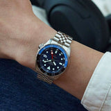 Seiko - 5 sport GMT automatik herreur, stål med lænke, mørkeblå skive, 100m - Model: SSK003K1