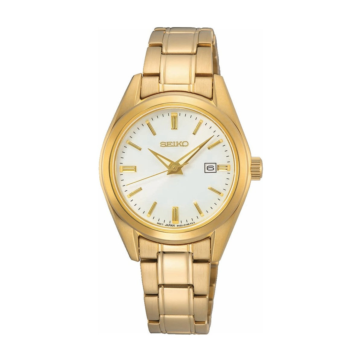 Køb Seiko - Dameur gulddublé med lænke, dato, 100m - Model: SUR632P1 hos Guldsmed Smeds