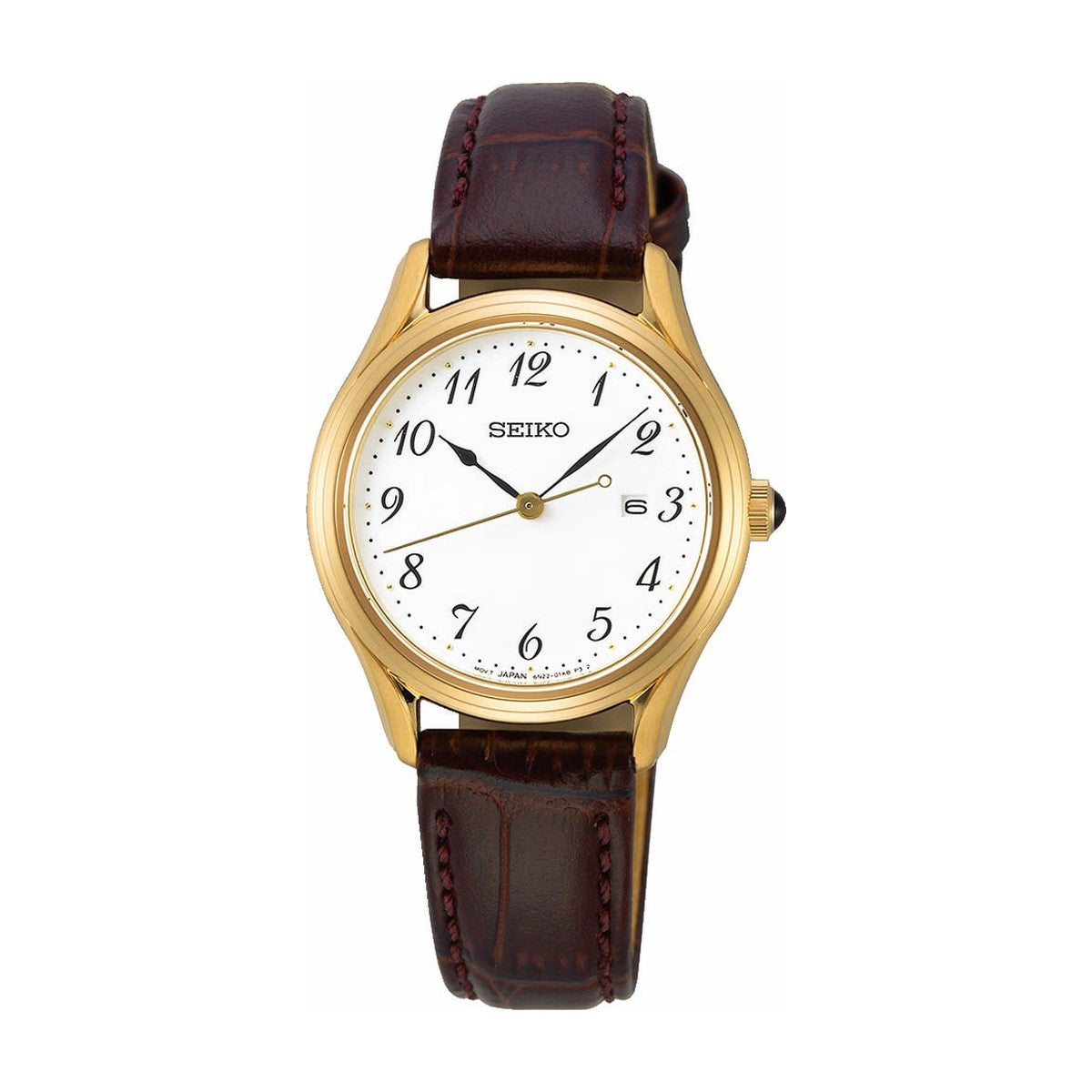 Køb Seiko - Dameur gulddublé med rem, dato, 50m - Model: SUR638P1 hos Guldsmed Smeds