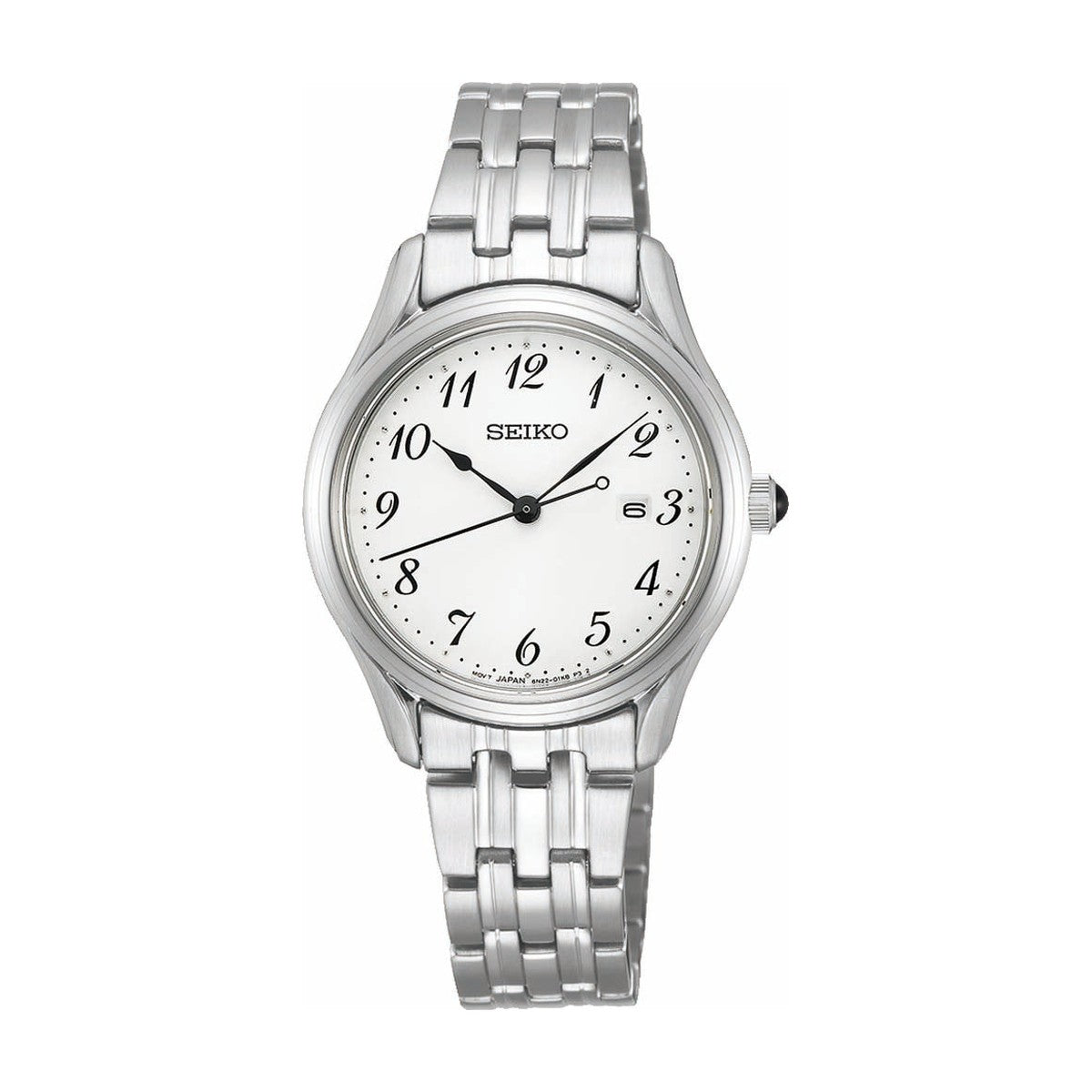 Køb Seiko - Dameur stål med lænke, dato, 50m - Model: SUR643P1 hos Guldsmed Smeds