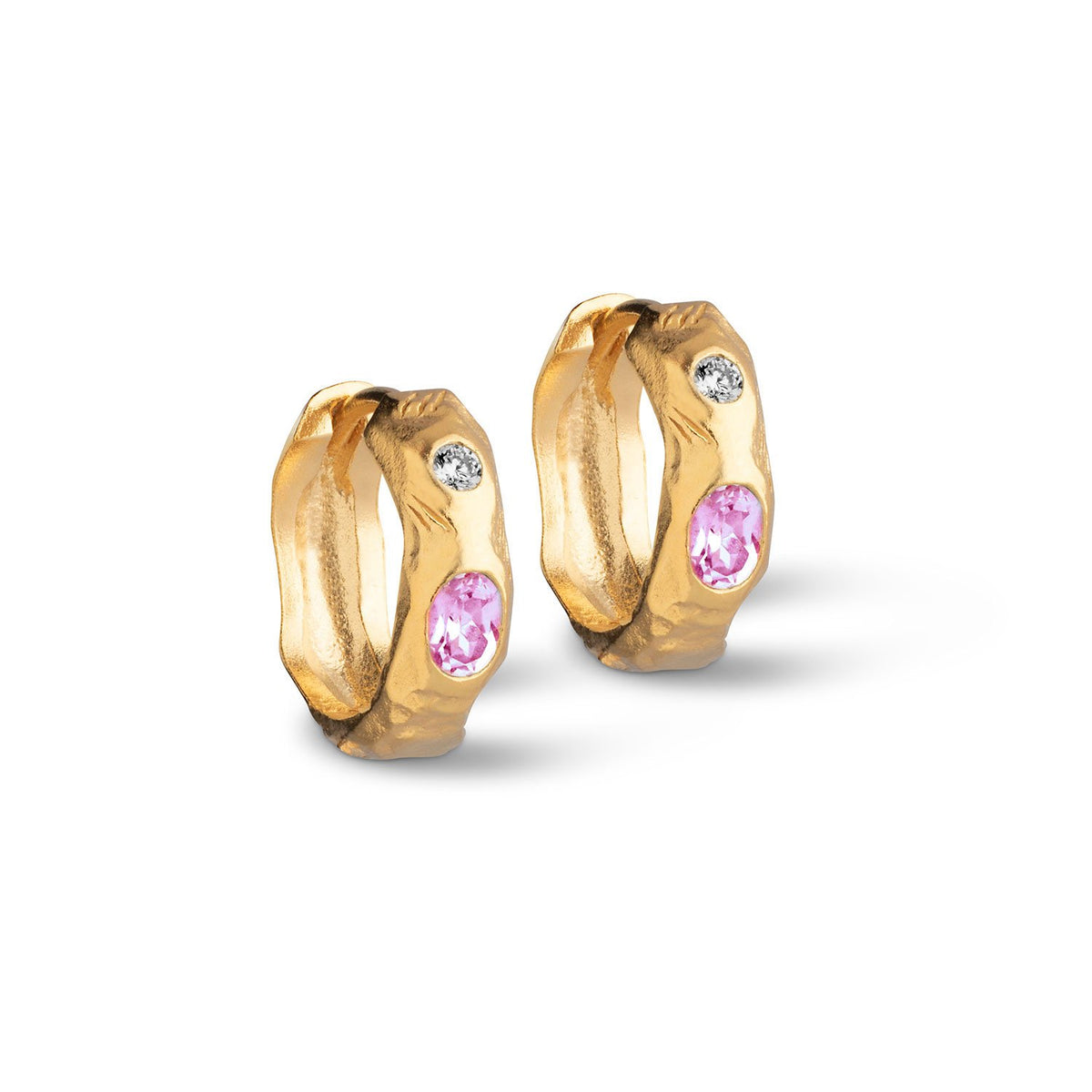 Køb Enamel - Forgyldt sølv Leonora hoops 15 mm m. hvid/pink zir - Model: E163G-pink hos Guldsmed Smeds