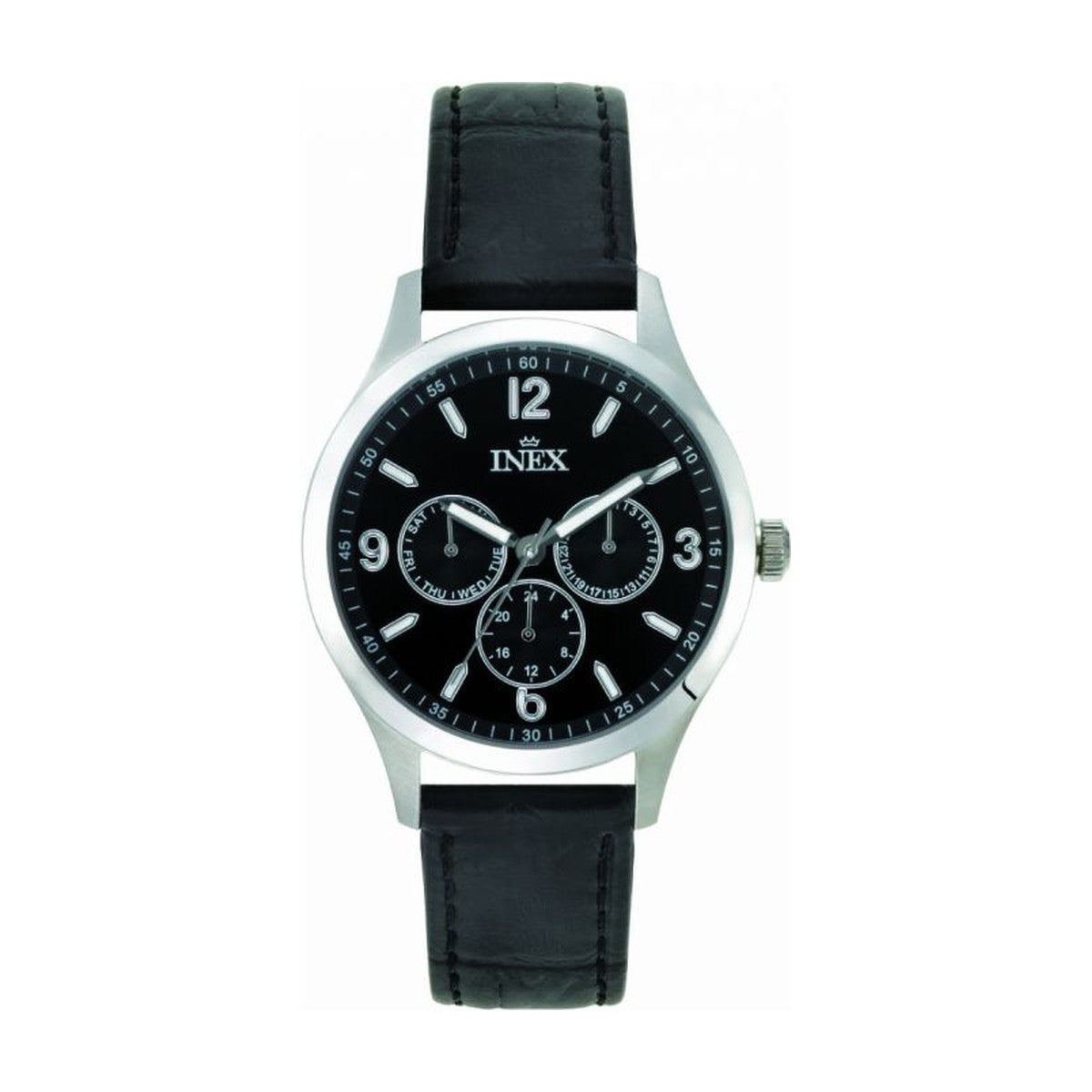 INEX - Herreur, stål med chronograf og sort skive + sort læderrem - Model: A12162S51