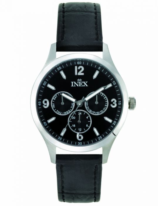 INEX - Herreur, stål med chronograf og sort skive + sort læderrem - Model: A12162S51