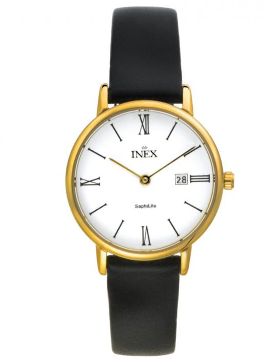 INEX - Dameur, double med hvid skive + sort læderrem - Model: A69447D0KV