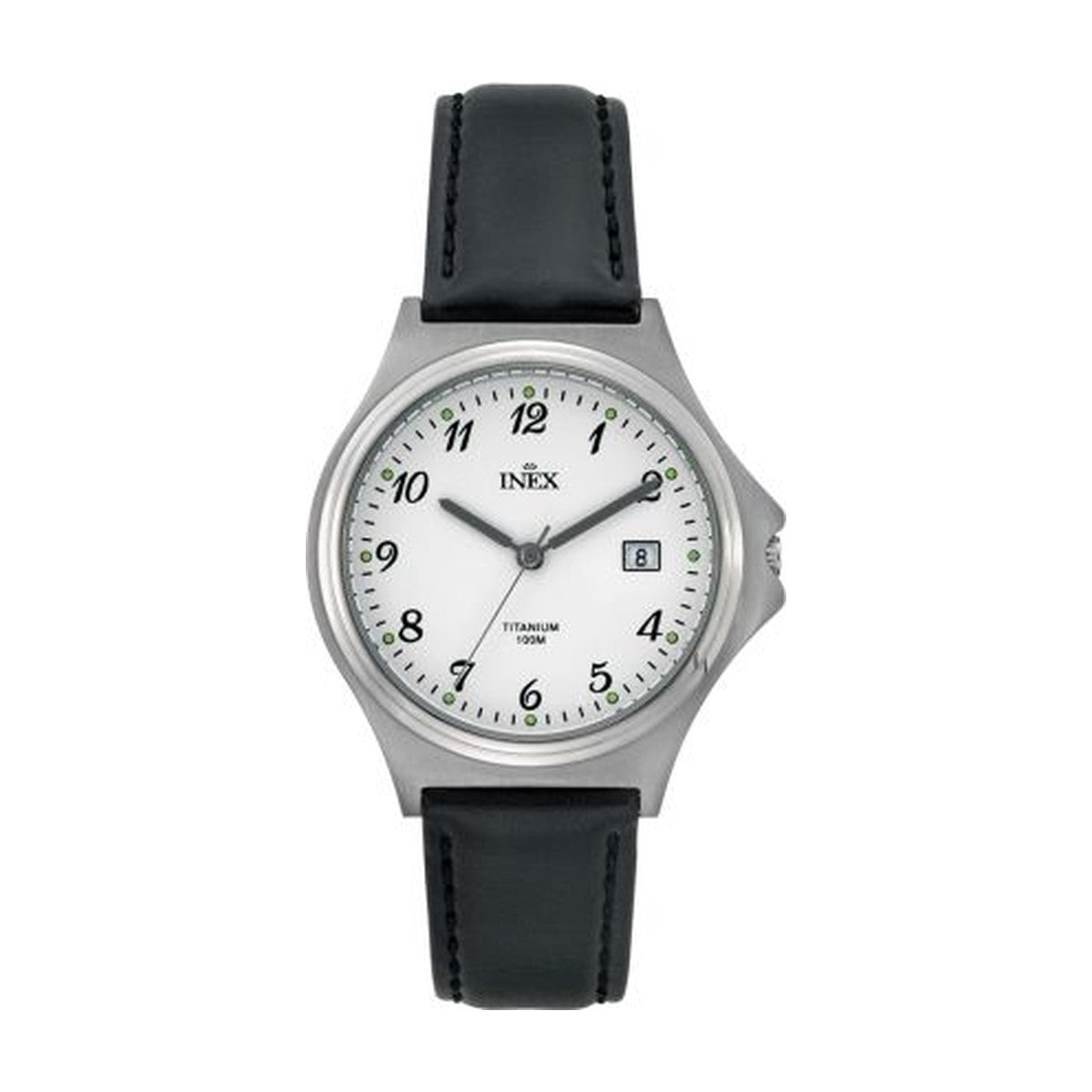 INEX - Herreur, titanium med hvid skive + sort læderrem - Model: A69505T0A