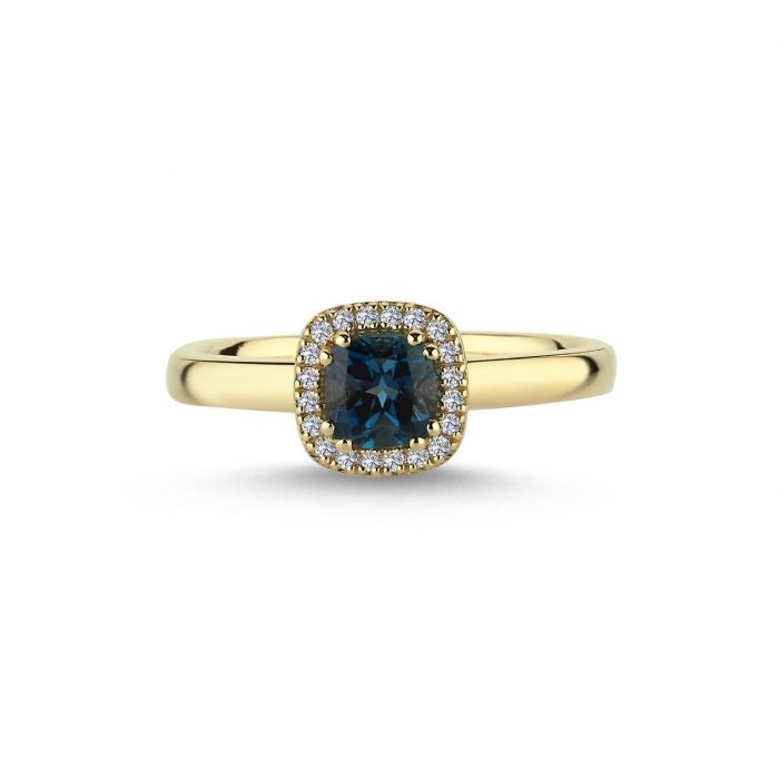 Nuran - 14 kt. ring GRACE med Londonblå topas og diamanter - Model: A2220 LT 010 RG