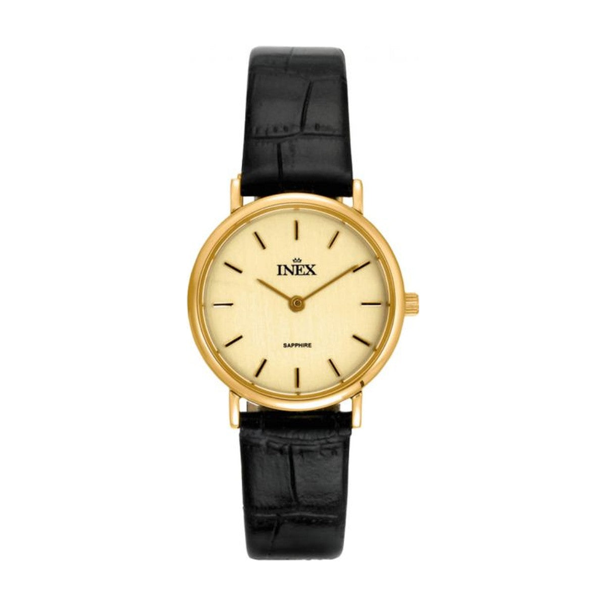 INEX - Dameur, double med guldfarvet skive + sort læderrem - Model: A69194D7I