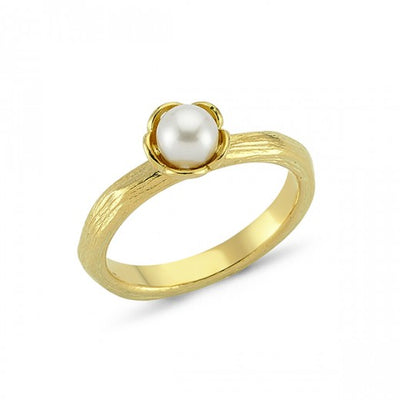 Køb NURAN-14 kt. Nature ring rødguld med perle - Model: L1796 PE hos Guldsmed Smeds