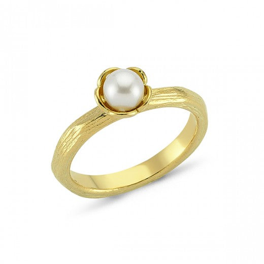 Køb NURAN-14 kt. Nature ring rødguld med perle - Model: L1796 PE hos Guldsmed Smeds