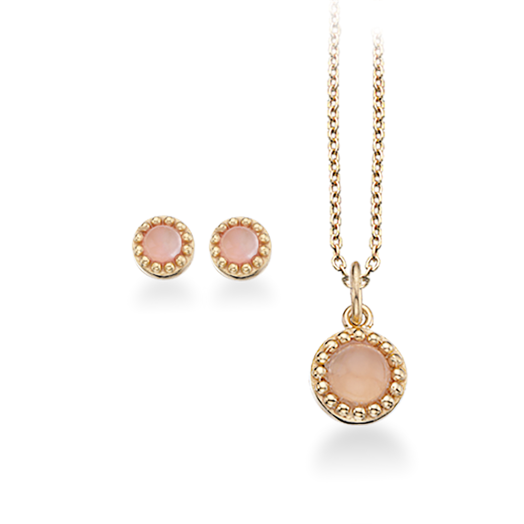 Køb Scrouples - Smykkesæt rund m. rosa quartz forgyldt sølv - Model nr.: PX1080 hos Guldsmed Smeds