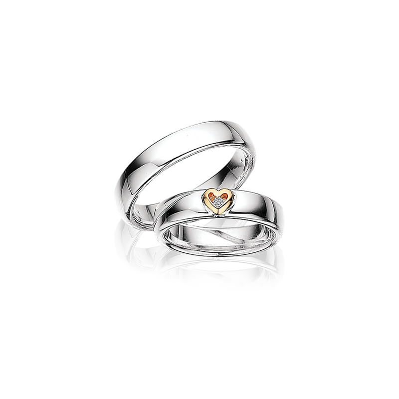 Køb Scrouples - Forlovelsesring i sølv med 14 kt. guld hjerte isat diamant 0,02ct - Modelnr. S140,2 hos Guldsmed Smeds